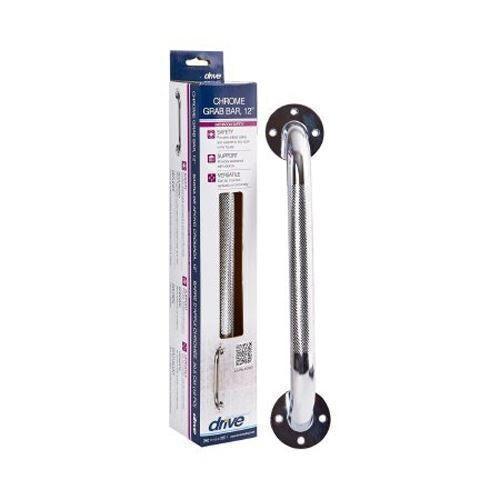 Drive Medical 12-inch grab bar with knurled chrome finish for secure grip and added bathroom safety, Moovkart