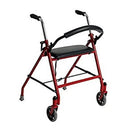 Drive Medical Rollator with Push Down Brake, Red, padded seat, and swivel wheel at Moovkart!