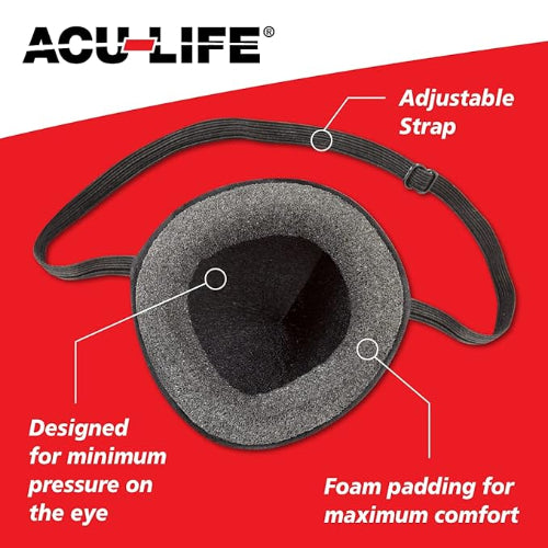One size Acu-Life eye patch with light-blocking convex design. Moovkart