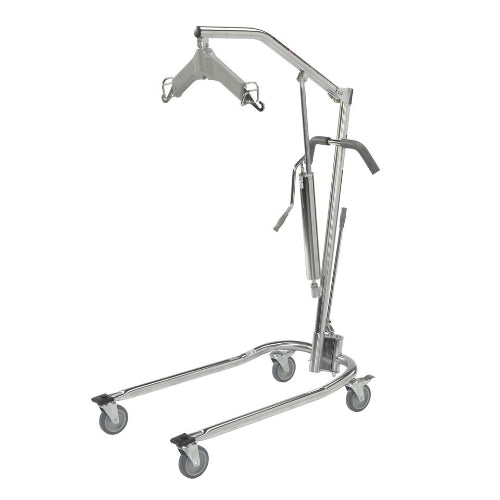 Drive Medical Hydraulic Patient Lift with Six Point Cradle, 5 inch Casters, Chrome