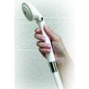 Retail-packaged shower head kit showing diverter, bracket, and head for accessible, convenient bathing, Moovkart