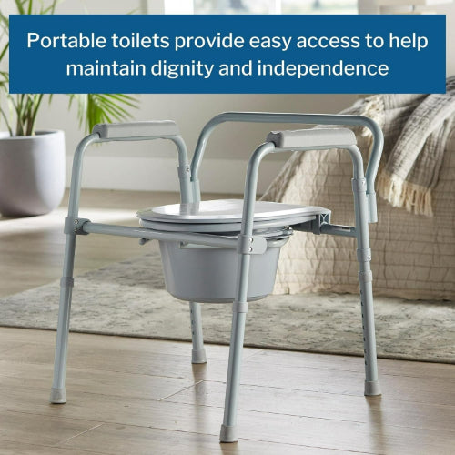 Drive Medical Commode Folding Steel 3-in-1 Non-Retail, Gray