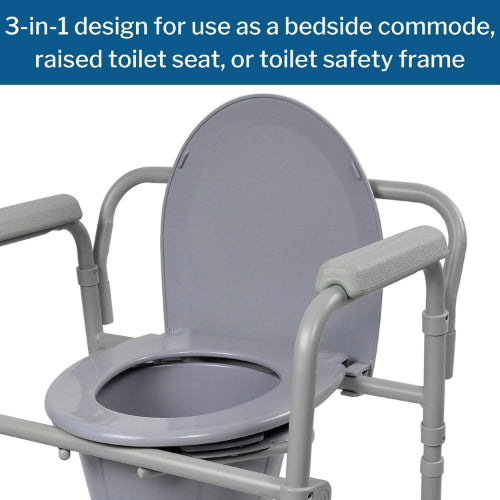 Drive Medical Commode Folding Steel 3-in-1 Non-Retail, Gray