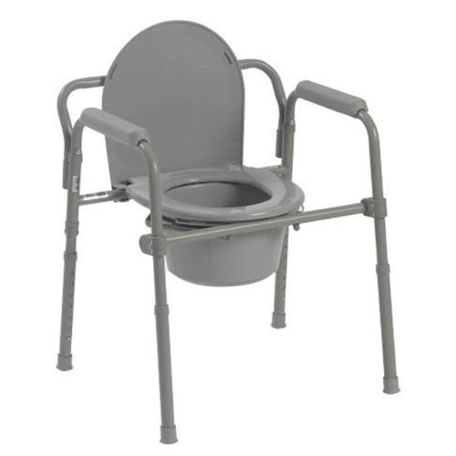 Drive Medical Commode Folding Steel 3-in-1, Non-Retail, Gray - Versatile and durable commode chair for mobility support. Moovkart