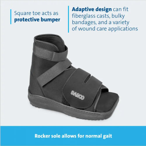 Darco Slimline Cast Boot, Adult, Square Toe and Rocker Sole for Cast Protection, Large Black