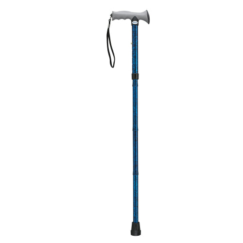 Blue Crackle Folding Cane with gel grip, adjustable height, and compact 4-part design for comfort and portability, Moovkart