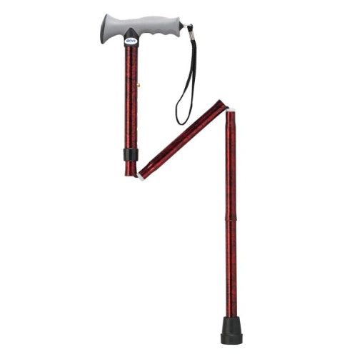 Drive Medical Folding Cane in Red Crackle featuring a stylish design, adjustable height for comfort and mobility at Moovkart