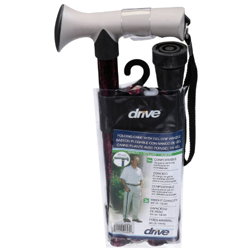 Drive Medical Folding Cane with Gel Hand Grip, Red Crackle