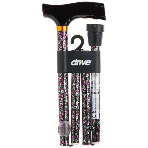 Drive Medical Folding Cane with Pistol Grip, Black Floral