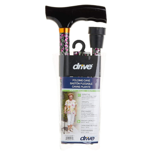 Drive Medical Adjustable Folding Cane with T Grip Handle, Black Floral