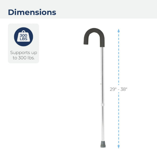 Drive Medical Adjustable Standard Handle Aluminum Cane, Silver
