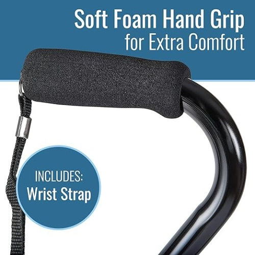 Deluxe Adjustable Cane Offset With Wrist Strap-Black