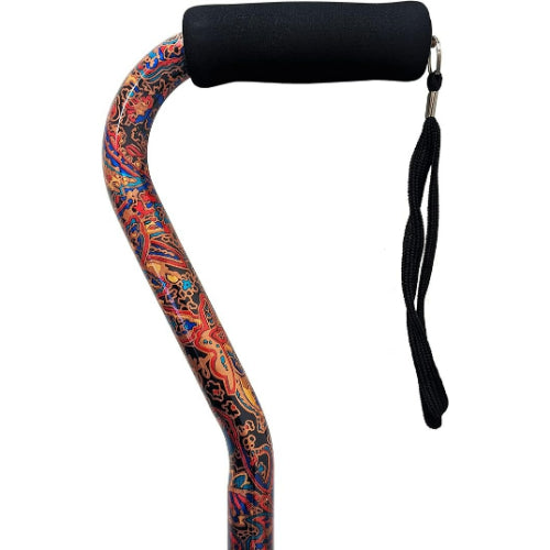 Alex Orthopedic Offset Handle Aluminum Cane, Paisley