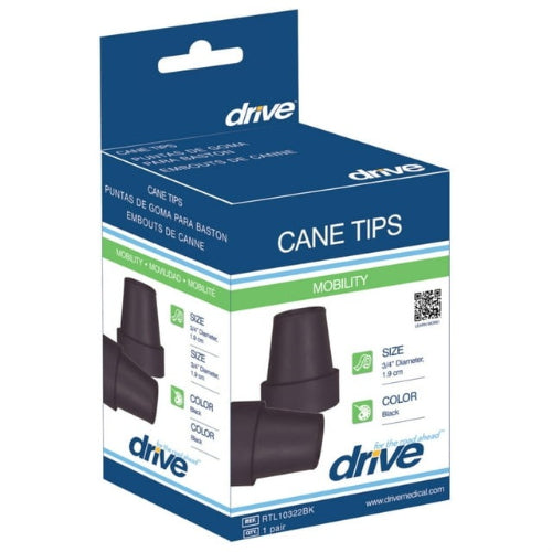 Drive Medical Cane Tips 3/4 Inches Diameter  One Pair - Black