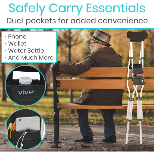 Vive Health Crutch Bag Pouch with Foam Hand Grip Pads