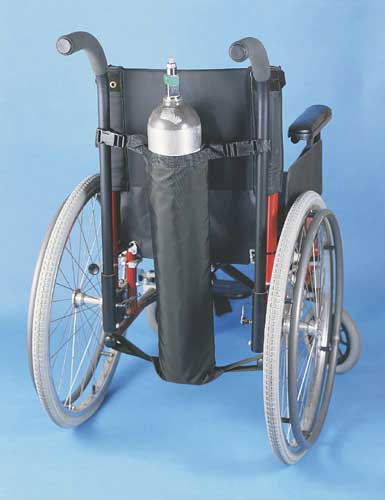 Drive Medical Wheelchair Oxygen Bag, Black, adjustable for D and E cylinders, durable nylon with top and bottom clasps, 26.5 x 7.5 x 4.75 inches.