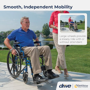 Drive Medical Blue Streak Single Axle Wheelchair with Flip-Back Desk Arms and Elevating Leg Rest, 18 Inch Seat Width Hover