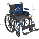 Drive Medical Blue Streak Single Axle Wheelchair with Flip Back Desk Arms and Elevating Leg Rest, 20 Inches Seat