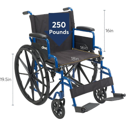 Drive Medical Blue Streak Single Axle Wheelchair with Flip Back Desk Arms and  Elevating Leg Rest, 20 Inches Seat