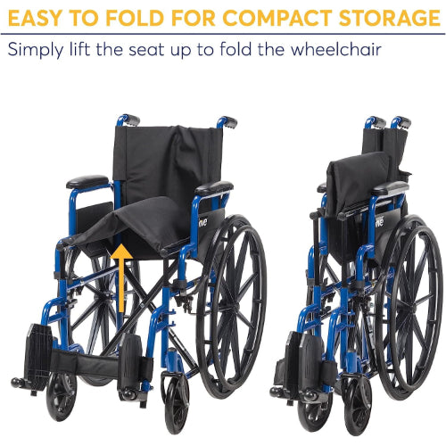 Drive Medical Blue Streak Single Axle Wheelchair with Flip Back Desk Arms and  Elevating Leg Rest, 20 Inches Seat