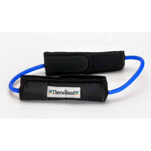 TheraBand resistance tubing loop with padded cuffs for advanced rehabilitation. Moovkart