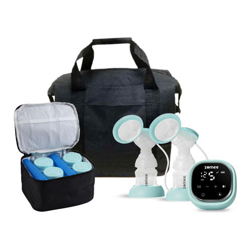 Zomee Z2 Breast Pump Bundle with Tote and Cooler for comfortable and efficient pumping, Moovkart