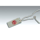 Apothecary stainless steel medical ID necklace with raised alert symbol for fast emergency recognition. Moovkart.
