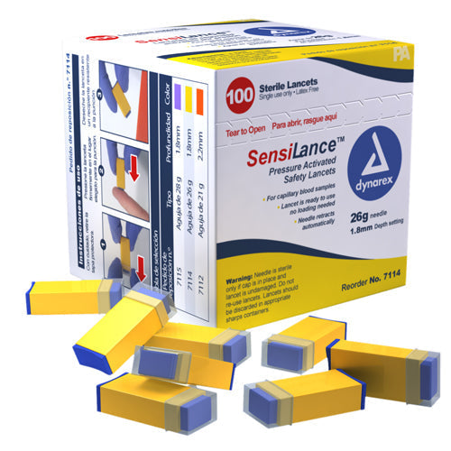 Dynarex Pressure Activated Lancets Yellow, Box of 100