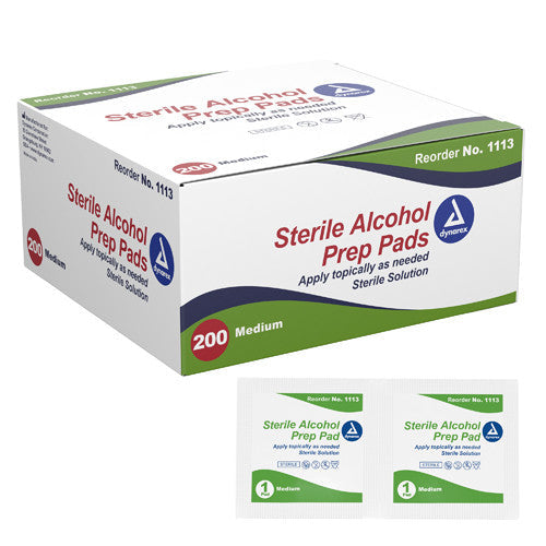 Dynarex Alcohol Prep Pads, 1 X 2 Inches, Medium, Box of 200