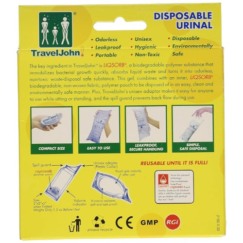 Travel John Disp Urinary Pouch, Box of 3