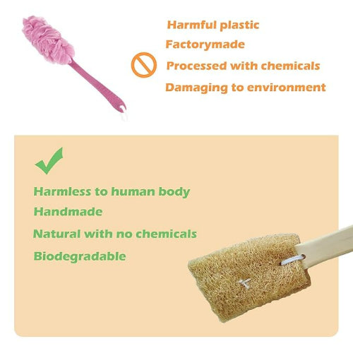 Homecare  Products Exfoliating Body Sponge 15 Inches, Wooden handle
