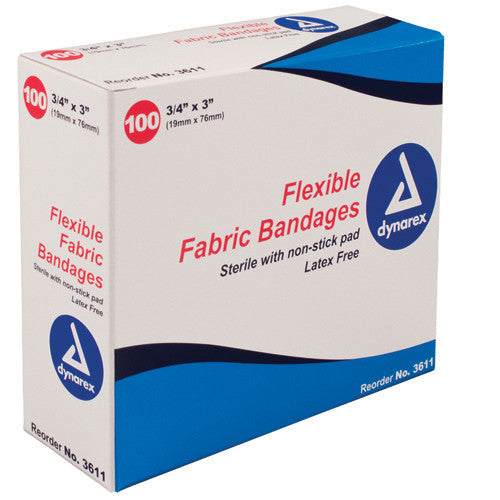 Flexible Fabric Bandages 3/4 x3 Sterile Box of 100