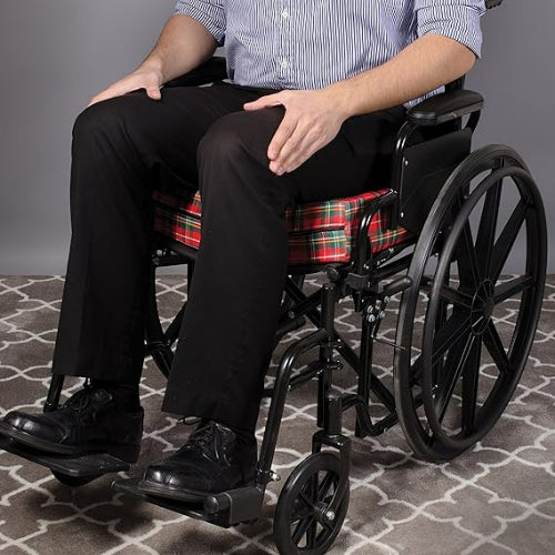 DMI Wheelchair Cushion, Red Plaid, 18 X 16 X 4 Inches
