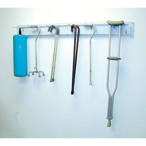Cane and Crutch Rack Wall Mounted with Sliding Hooks, Storage for Canes, Crutches and Bolsters