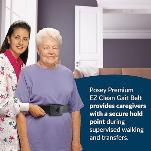Posey EZ Clean Gait Belt Black with Spring-Loaded Buckle