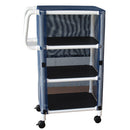 PVC supply cart with ergonomic handles, 75-pound weight capacity per shelf