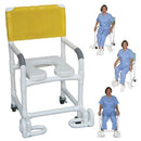 MJM International Shower Chair with deluxe elongated soft seat, adjustable footrest, stainless steel and threaded stem casters, Moovkart.