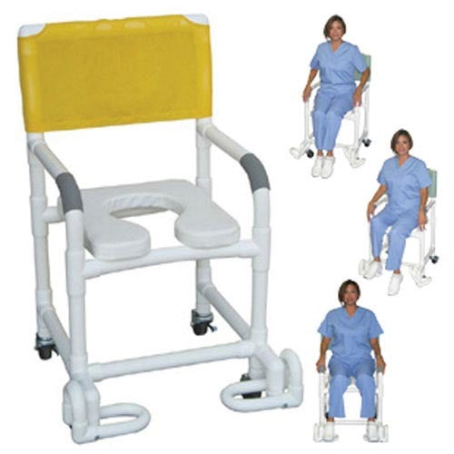 MJM International Shower Chair with deluxe elongated soft seat, adjustable footrest, stainless steel and threaded stem casters, Moovkart.