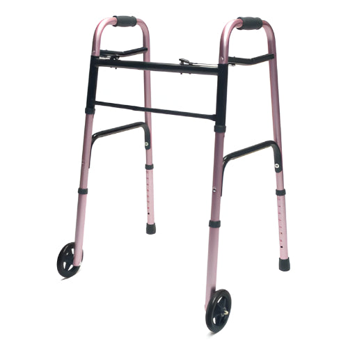 Graham-Field Folding Walker for Adults, Pink, with 5 Inches Wheels – Lightweight, Durable, and Adjustable Mobility Aid, Moovkart.
