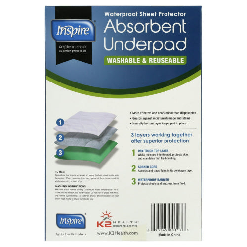 Inspire Reusable Absorbent Underpad, Oversize, 36 x 72 Inches