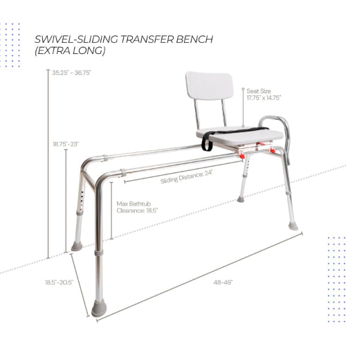 Eagle Health Supplies Swivel Sliding Transfer Bench, Extra Long