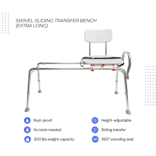 Eagle Health Supplies Swivel Sliding Transfer Bench, Extra Long