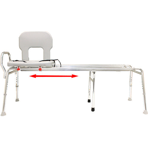 Extra-extra-long sliding transfer bench for toilet-to-tub transitions