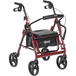 Drive Medical Duet Rollator/Transport Chair, Burgundy Hover