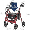 Drive Medical Duet Rollator/Transport Chair, Burgundy