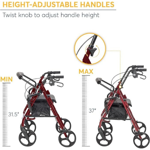 Drive Medical Duet Rollator/Transport Chair, Burgundy