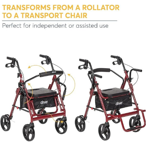 Drive Medical Duet Rollator/Transport Chair Burgundy