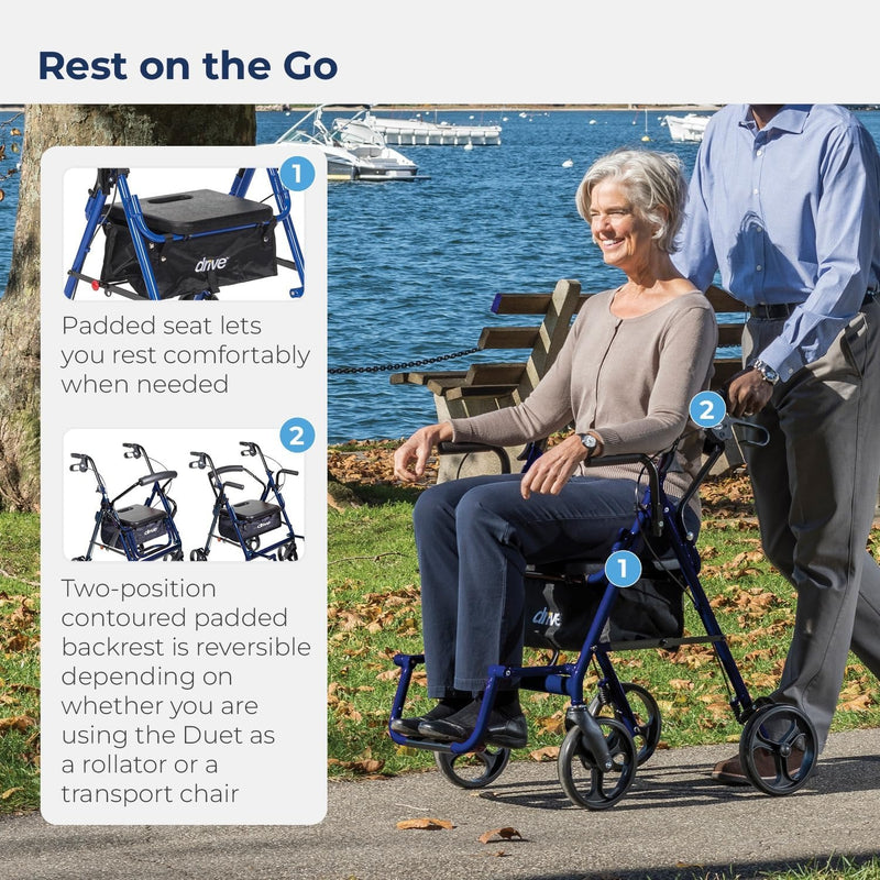 Drive Medical Duet Rollator/Transport Chair, Blue