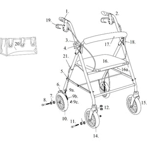 Drive Medical Front and Rear Wheel Assembly for Drive R728 Rollators Hover
