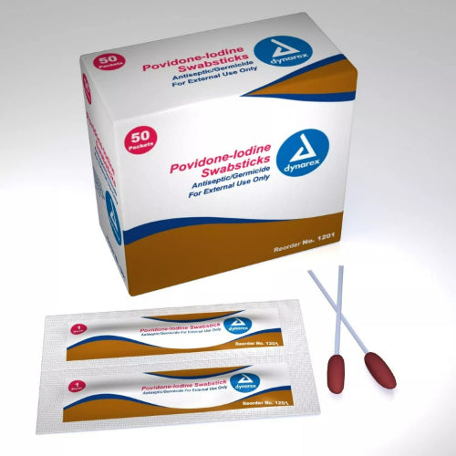 Dynarex Povidone Iodine Swabsticks, Box of 50